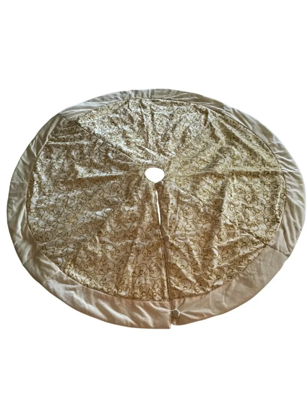 Cream and Gold 48 inch Elegant Velvety Satin Back Christmas Tree Skirt